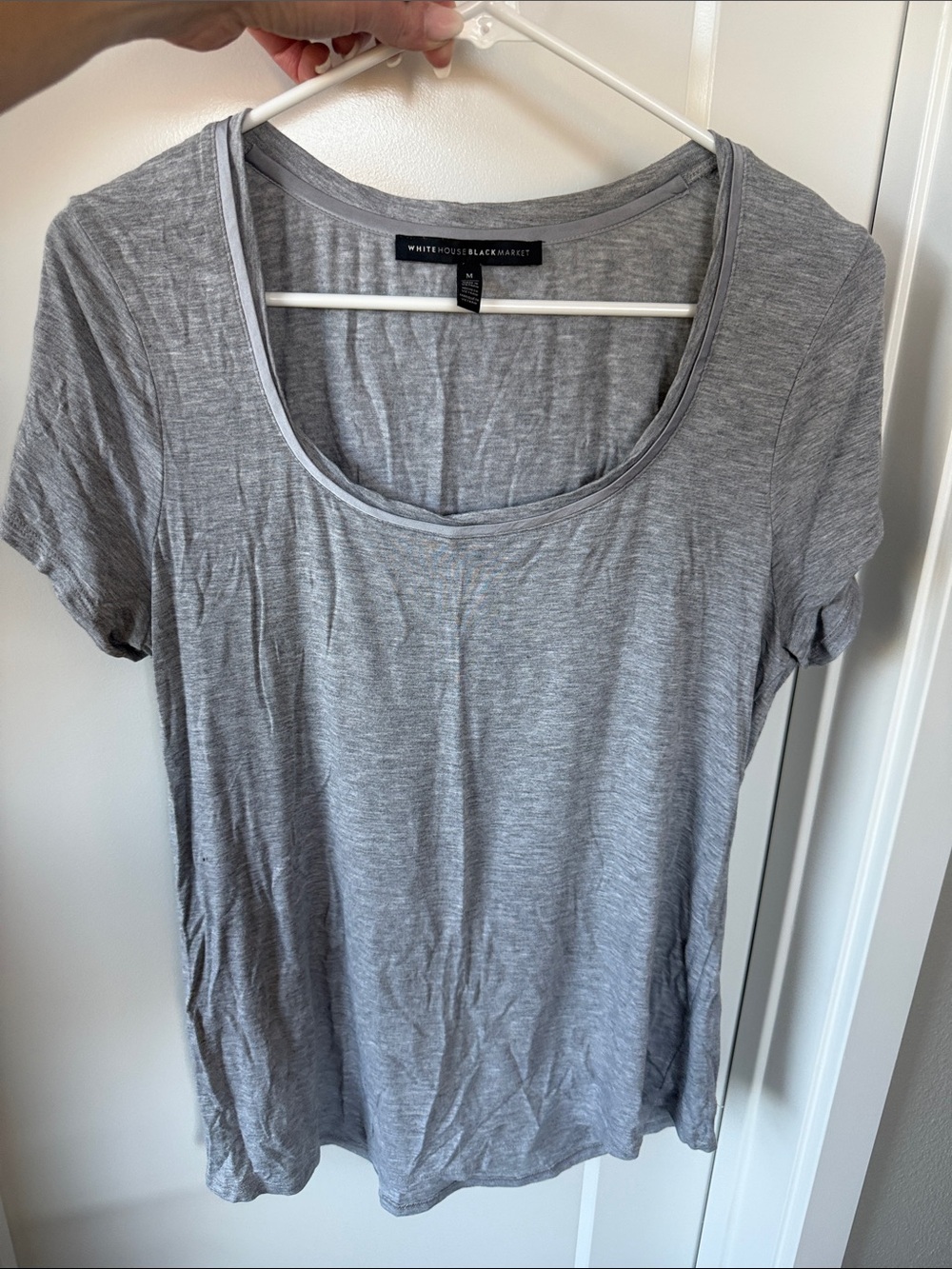 White House Black Market Gray Scoop Neck Short Sleeve Tee